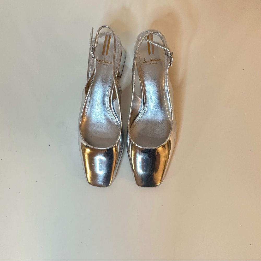 Sam Edelman Terra Silver Block Heel Womens Slingbacks, Sz 9 Great condition - Picture 3 of 15